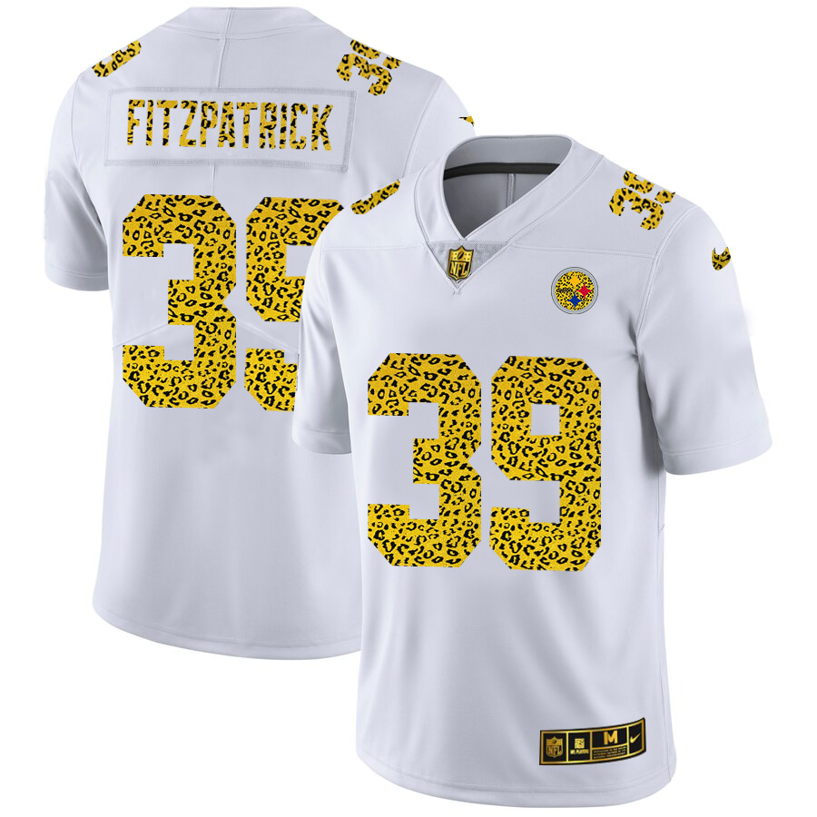 Custom Pittsburgh Steelers 39 Minkah Fitzpatrick Men Nike Flocked Leopard Print Vapor Limited NFL Jersey White